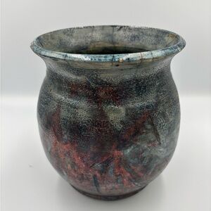 Raku Pottery Vase Iridescent Blue,Greens W/layers of Vibrant Copper Highlights